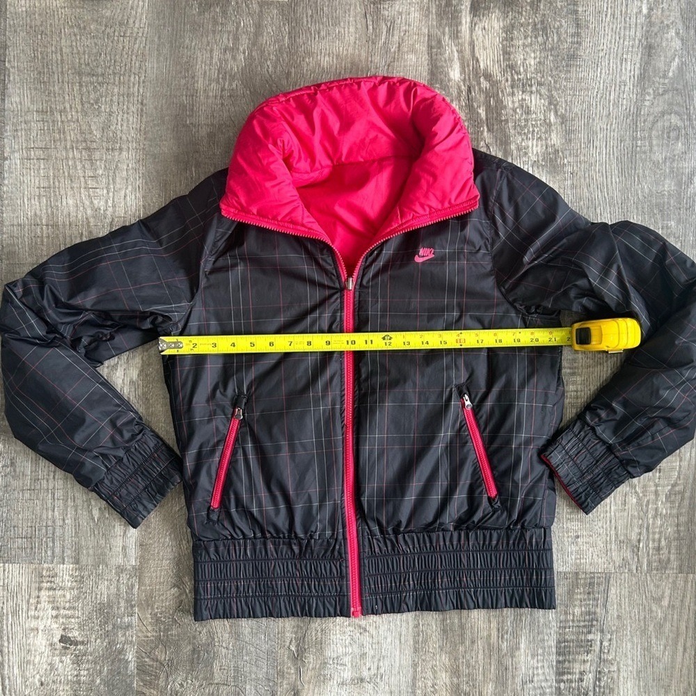 Nike Reversible‎ Puffer Jacket Kids Large 12-14 Pink Black Plaid Windbreaker Zip - Picture 7 of 10